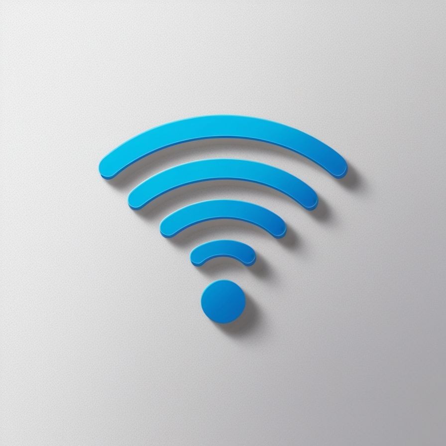 Blue 3D Wi-Fi symbol on a light grey background.